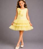 Lemon yellow embroidered net dress