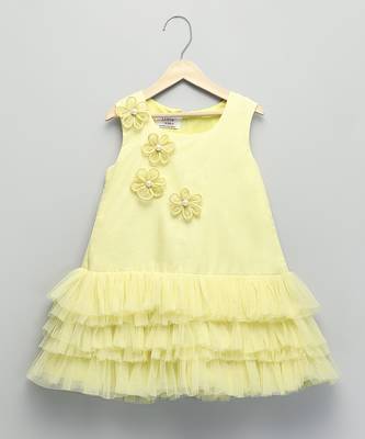 Lemon yellow embroidered net dress 2