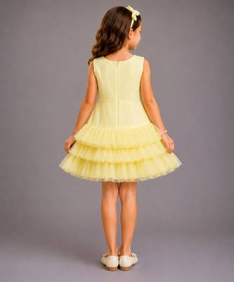 Lemon yellow embroidered net dress 4