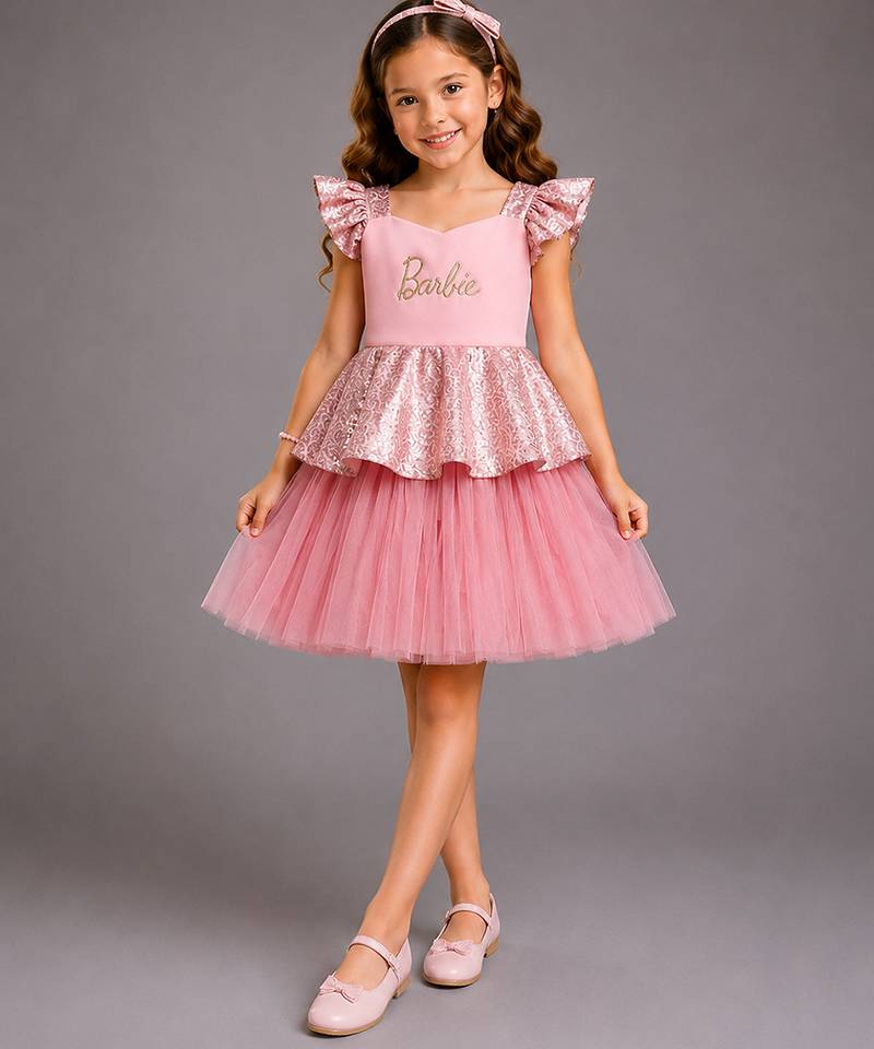 Rose pink embroidered lycra dress
