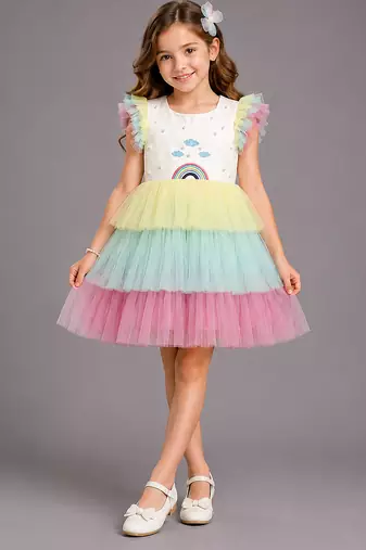 Multicolor embroidered lycra dress