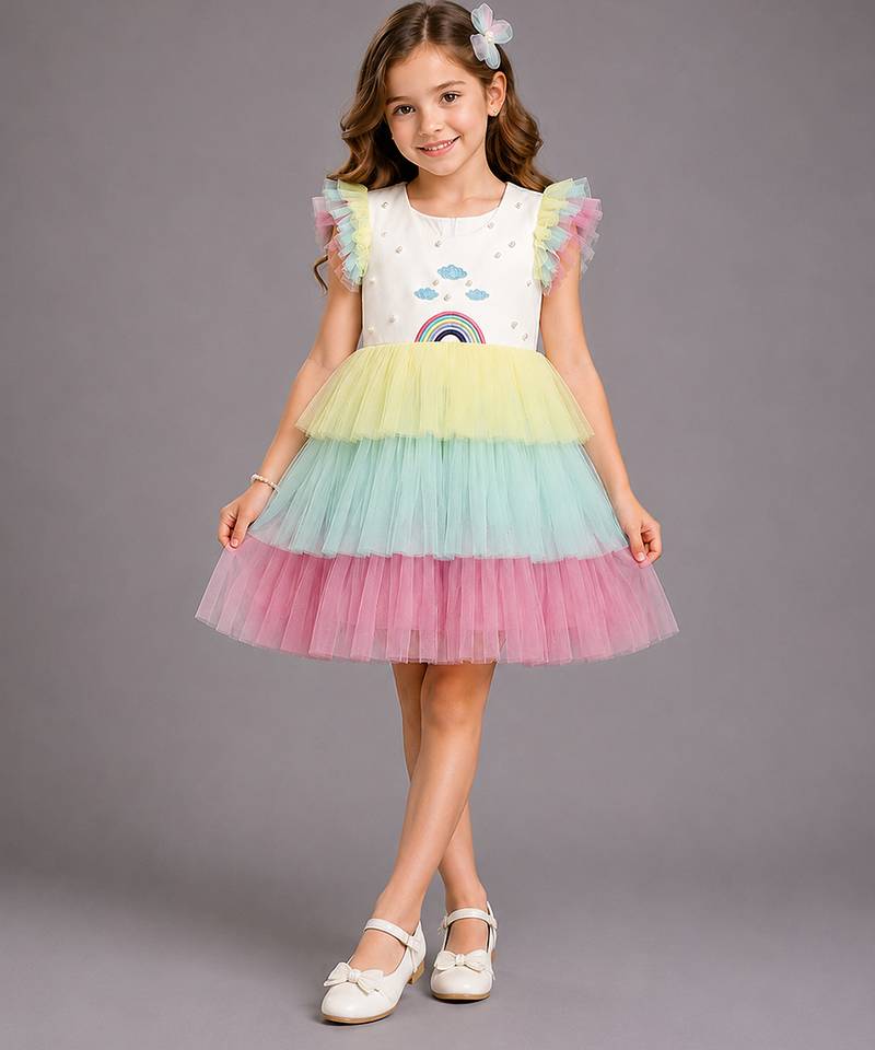 Multicolor embroidered lycra dress