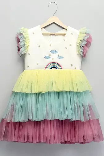 Multicolor embroidered lycra dress
