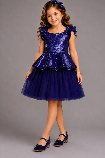 Royal blue embroidered cotton skirt set