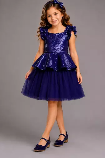 Royal blue embroidered cotton skirt set