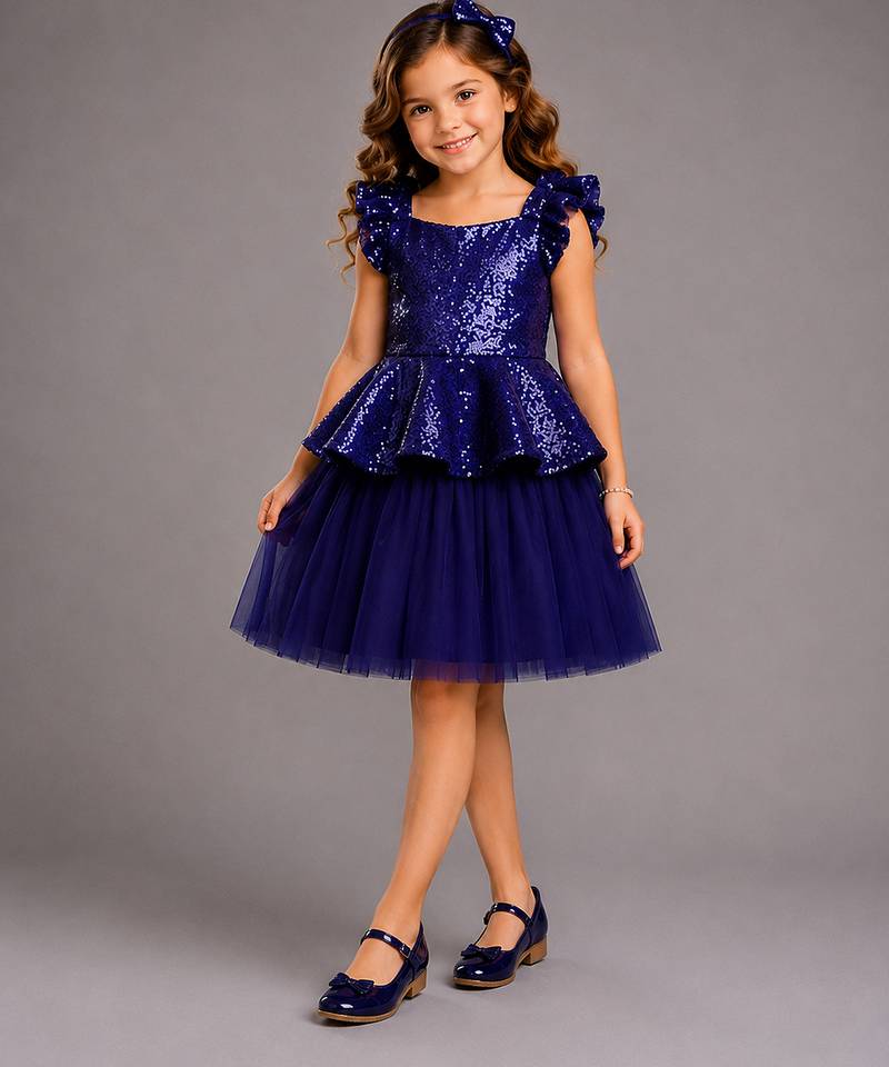 Royal blue embroidered cotton skirt set