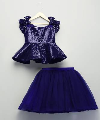 Royal blue embroidered cotton skirt set 3