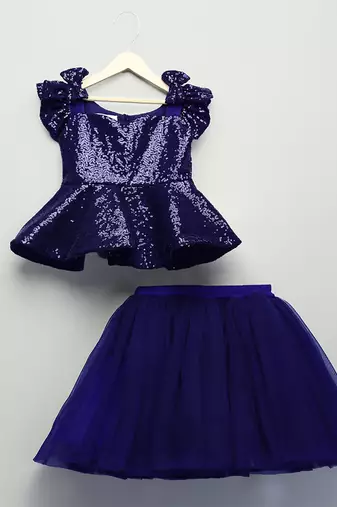 Royal blue embroidered cotton skirt set