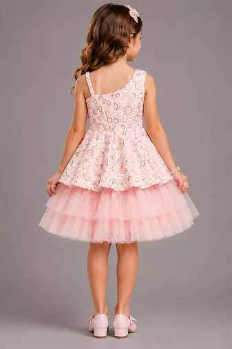 Baby pink embroidered net dress
