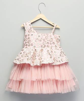 Baby pink embroidered net dress 3