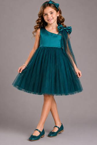 Teal green woven satin dress