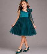 Teal green woven satin dress