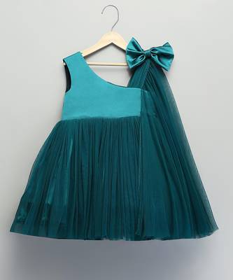 Teal green woven satin dress 2