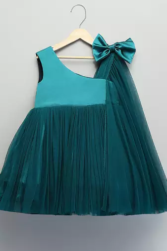 Teal green woven satin dress