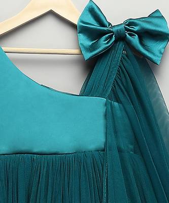 Teal green woven satin dress 4