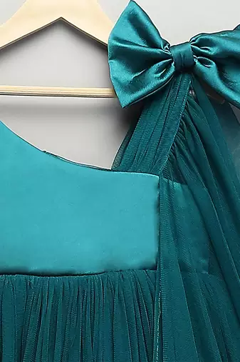 Teal green woven satin dress