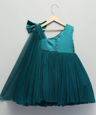Teal green woven satin dress 5