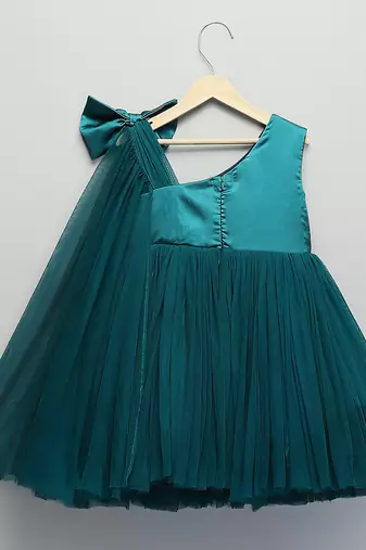 Teal green woven satin dress