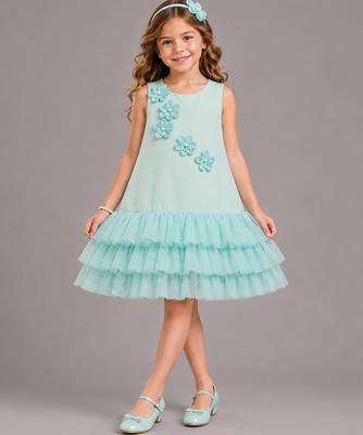Sea green embroidered net dress 1