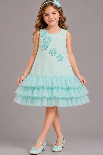Sea green embroidered net dress