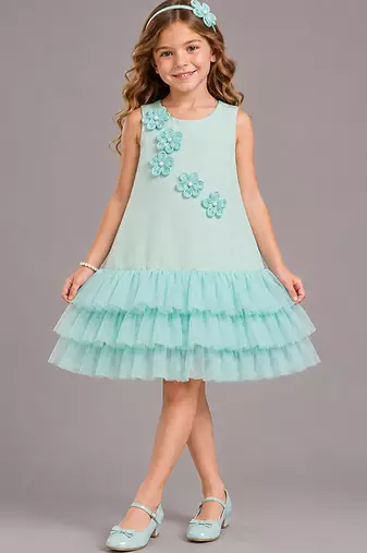 Sea green embroidered net dress