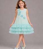 Sea green embroidered net dress