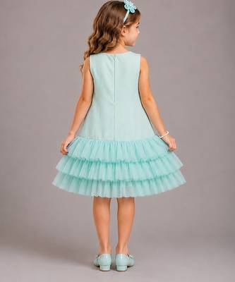 Sea green embroidered net dress 2