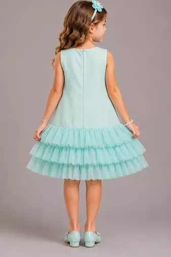 Sea green embroidered net dress