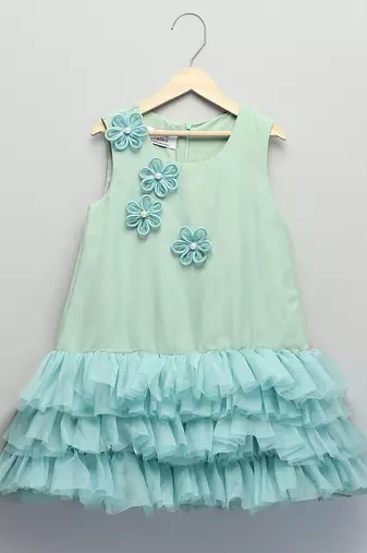 Sea green embroidered net dress