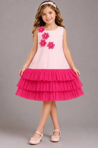 Baby pink embroidered net dress
