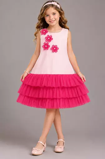 Baby pink embroidered net dress