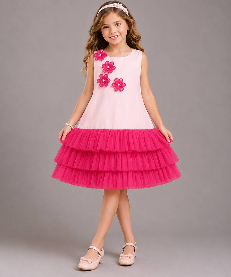 Baby pink embroidered net dress
