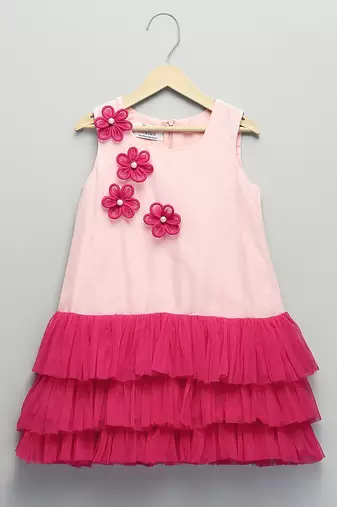 Baby pink embroidered net dress