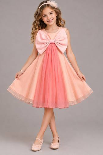 BIG PEACH DOUBLE SHADED BOW DRESS