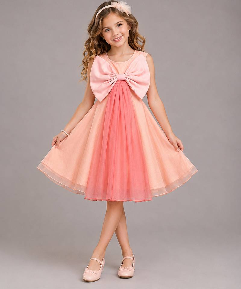 BIG PEACH DOUBLE SHADED BOW DRESS