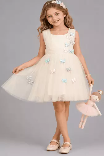 Off white embroidered net dress