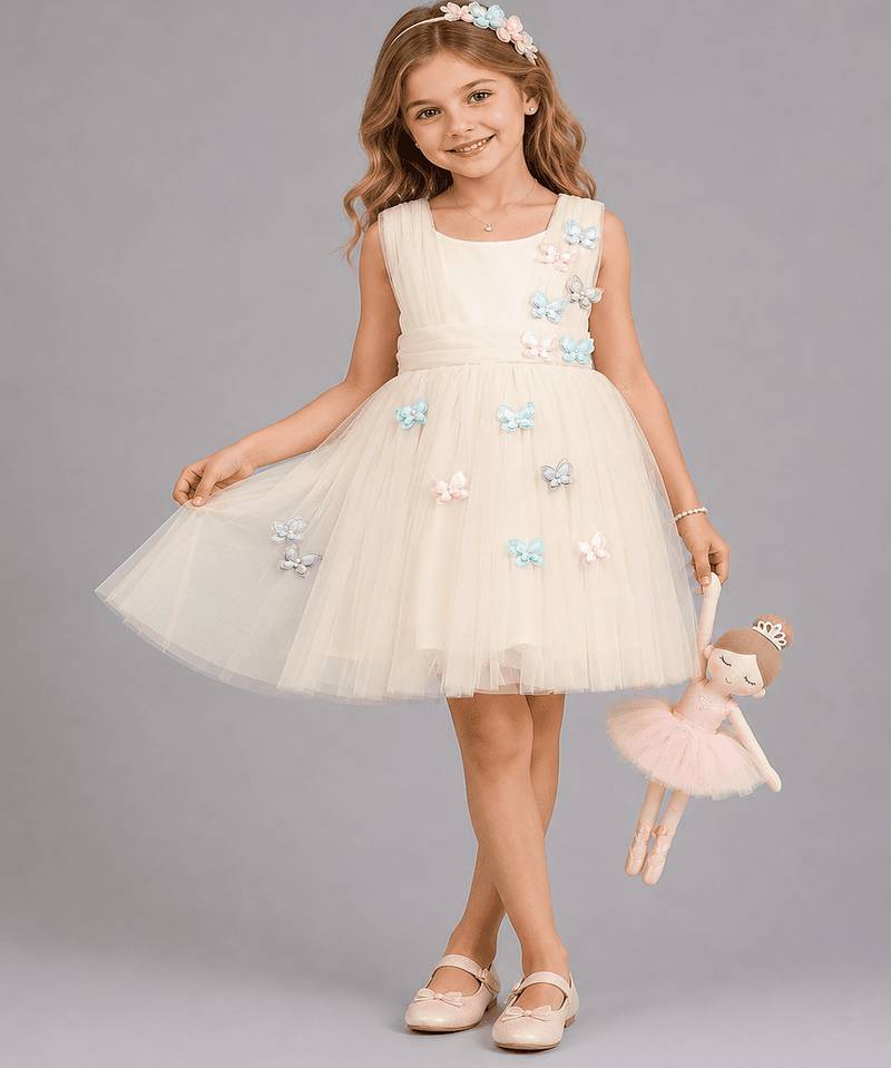 Off white embroidered net dress