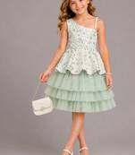 Sea green embroidered net dress