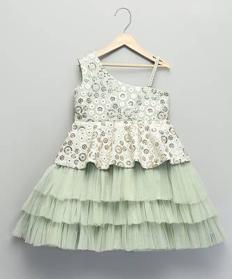 Sea green embroidered net dress 2