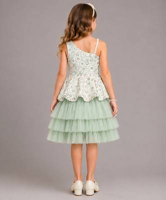 Sea green embroidered net dress 3