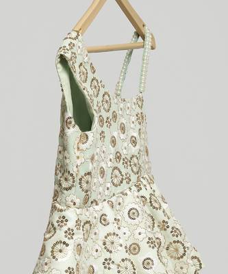 Sea green embroidered net dress 4