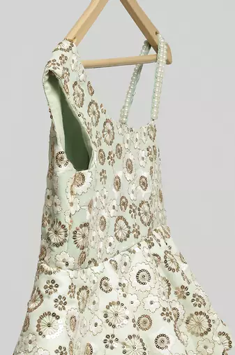Sea green embroidered net dress