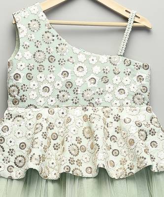 Sea green embroidered net dress 5