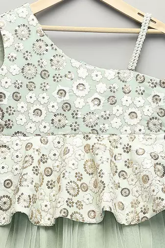 Sea green embroidered net dress