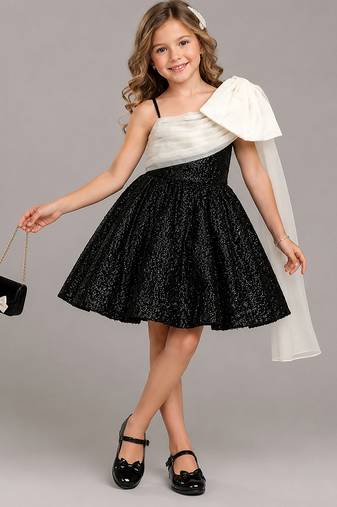 Black Whte Sequin organza dress