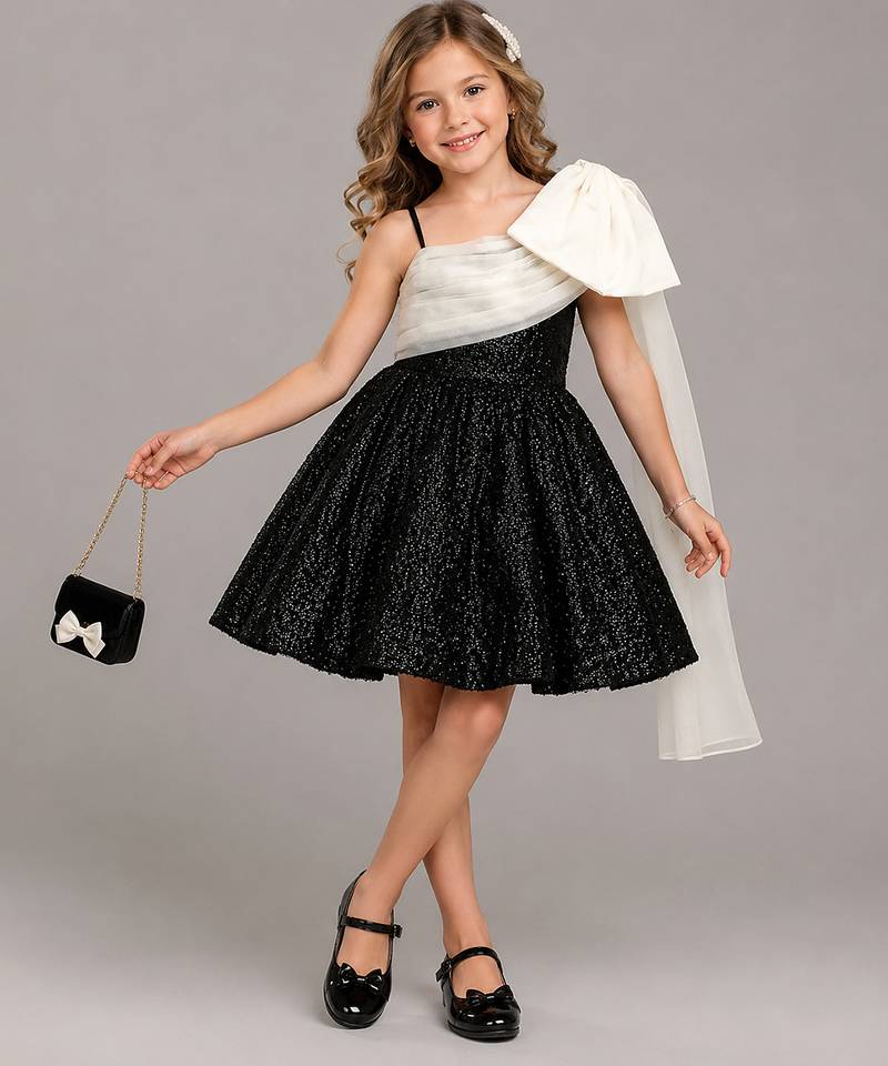 Black Whte Sequin organza dress