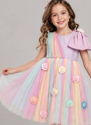 Multicolor embroidered cotton silk dress 1