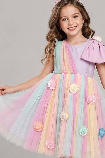 Multicolor embroidered cotton silk dress