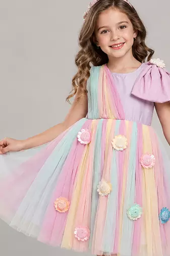 Multicolor embroidered cotton silk dress