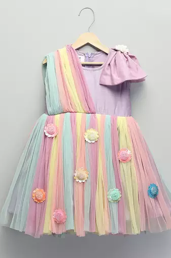 Multicolor embroidered cotton silk dress